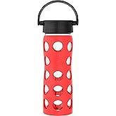 Lifefactory 16-Ounce BPA-Free Glass Water Bottle with Classic Cap and Protective Silicone Sleeve, Poppy