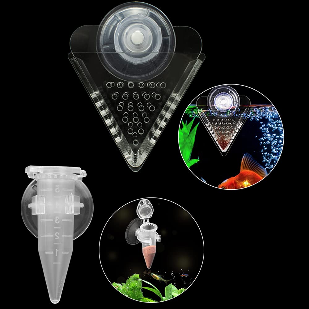 IAFVKAI Aquarium Cone Red Worm Feeder Acrylic V-Shape Automatic Fish Feeder Brine Shrimp Food Feeding Cup with Suction Cup