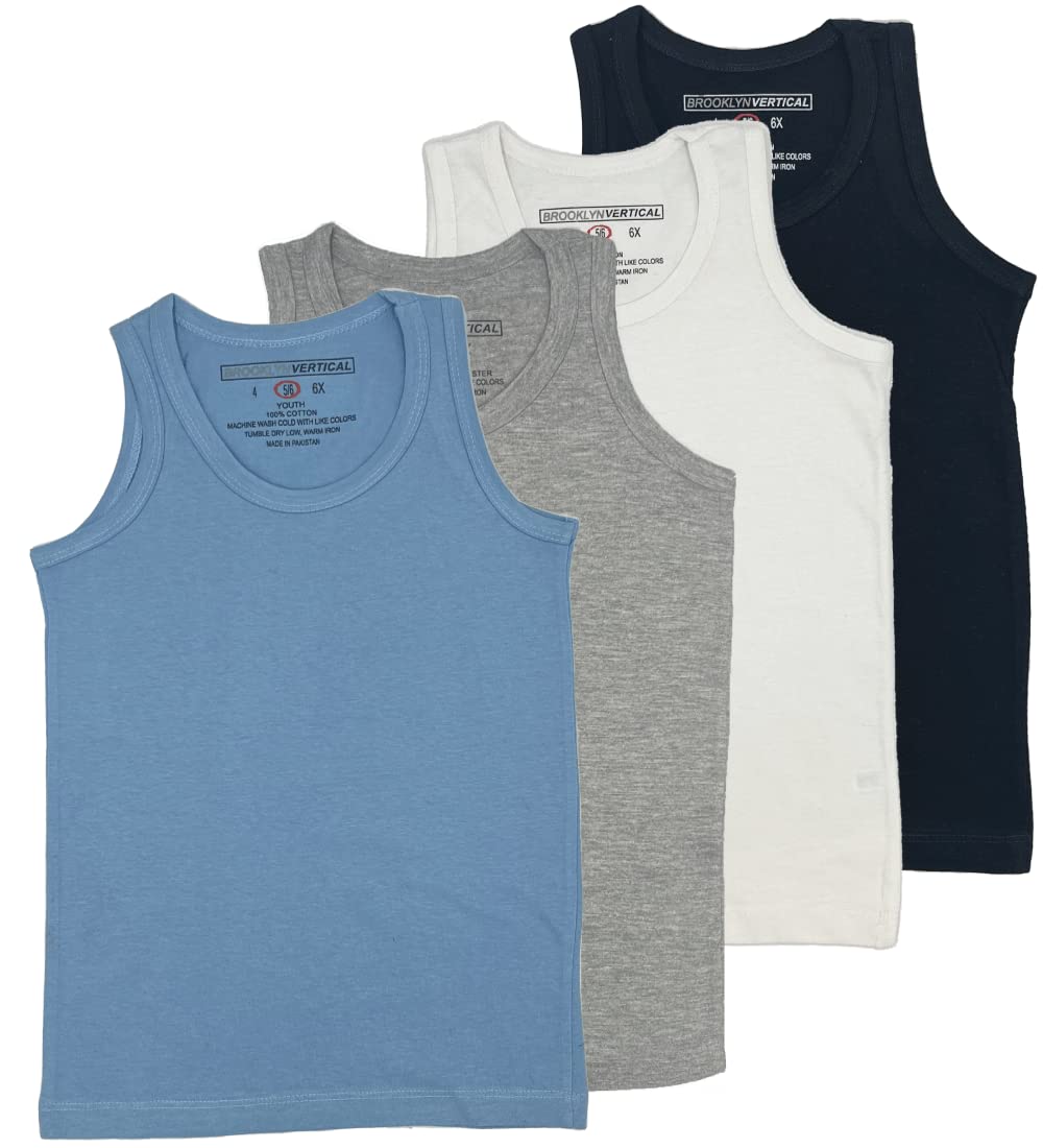 Photo 1 of ** 3 PACK** BROOKLYN VERTICAL Boys 4 Pack Undershirt Tank Top - Tagless Cotton Super Soft Runs Small