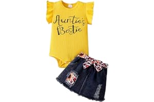 LUJENGEFA Baby Girl Outfits Set Newborn Romper Ruffle Sleeve +Short Jeans Skirt with Headband