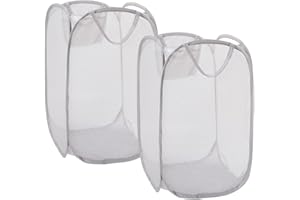 Primero Basics Foldable Pop Up Laundry Hamper – Set of 2 Collapsible Mesh Baskets with Handles for Kids, Baby, Dorm or Travel, Dual-Use Laundry Organizers for Clothes, Toys, Storage – Gray
