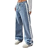 OTEEGX Baggy Jeans for Women Men Straight Leg Striped Denim Pants Wide Leg Loose Sweatpants Aesthetic Clothes
