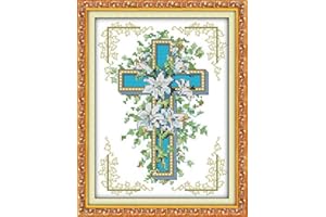 Joy Sunday Cross Stitch Stamped Kits Pre-Printed Cross-Stitching Starter Patterns for Beginner Kids or Adults, Embroidery Needlepoint Kits The Cross Lily