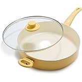 Greenlife Soft Grip Healthy Ceramic Nonstick, 5QT Saute Pan Jumbo Cooker with Helper Handle and Lid, PFAS-Free, Dishwasher Safe, Yellow