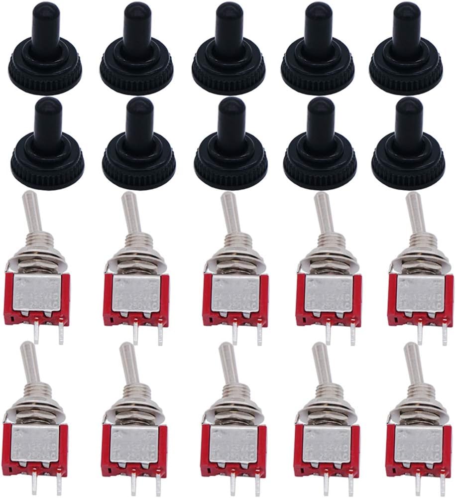 mxuteuk 10Pcs Mini Toggle Switch SPST 2 Position 2 Pins ON/OFF AC 125V 5A with Waterproof Cap MTS-101-10MZ