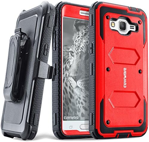 Galaxy J2 Prime/Grand Prime Plus/Go Prime/Grand Prime/G532 Case - [Aegis Series] Case [Built-in Screen Protector] Heavy Duty Full-Body Rugged Holster Armor Case [Belt Clip][Kickstand], Red