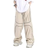 ZAFUL Mens Baggy Pants Y2K Contrast Piping Drawstring Sweatpants Fashion Unisex Oversized Cargo Pants for Men with Pockets