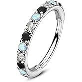 OUFER Opal and CZ 20G Nose Rings Hoops, 316L Surgical Steel Hinged Segment Nose Piercing Jewelry, Septum Lip Eyebrow Rings Cartilage Conch Rook Helix Tragus Daith Earrings For Women and Men-6/7/8MM