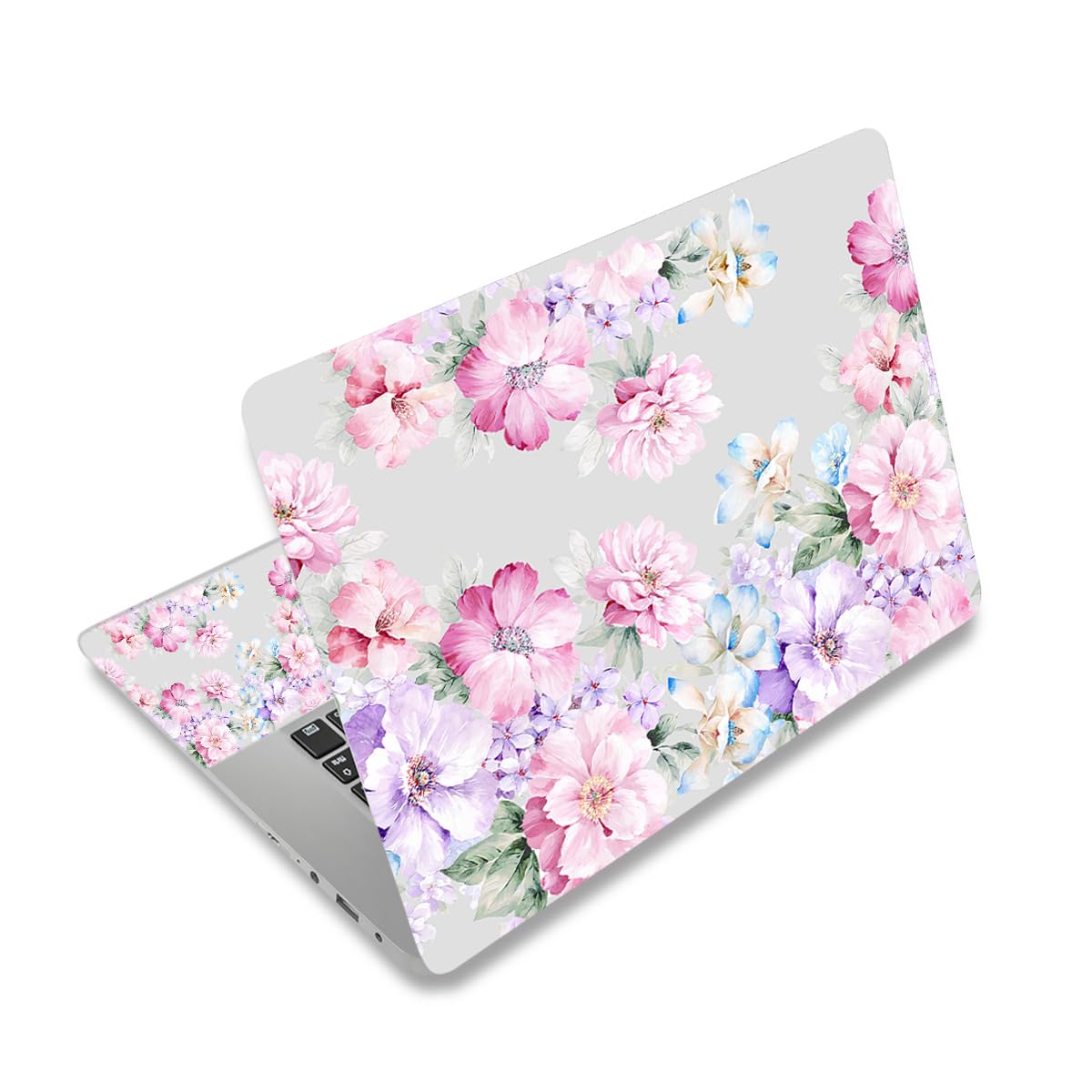 Photo 1 of ARTSO 12 13 14 15 15.4 15.6 Inches Laptop Skin Sticker Decal Universal Netbook Skin Sticker Reusable Soft Notebook Art Protector Cover Decal, Gray Pink Flower