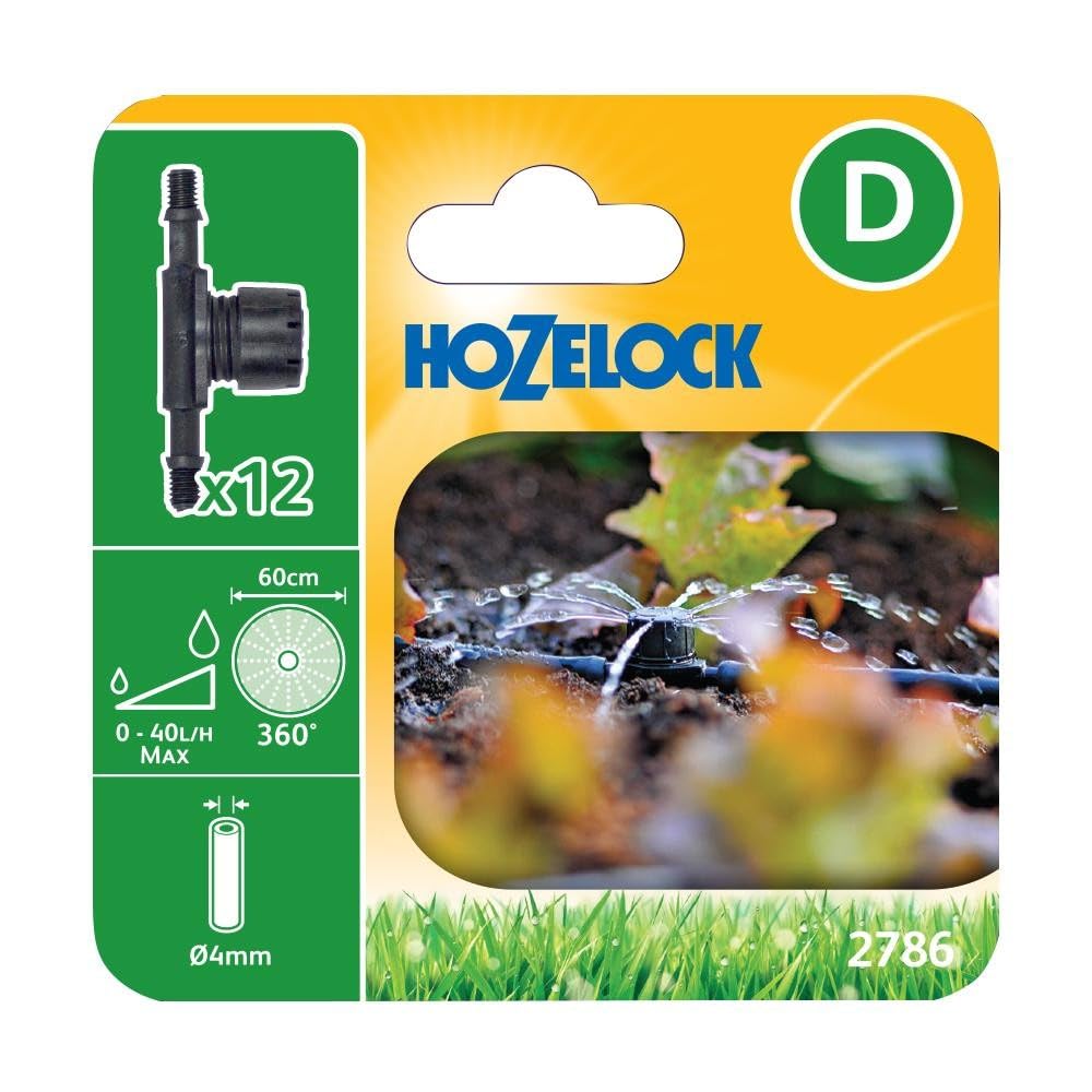 HOZELOCK - Micro Sprinkler Adjustable 360° In-Line, ø 4 mm : Adjustable Flow 0-40 LPH, 60cm Coverage [2786 0012]