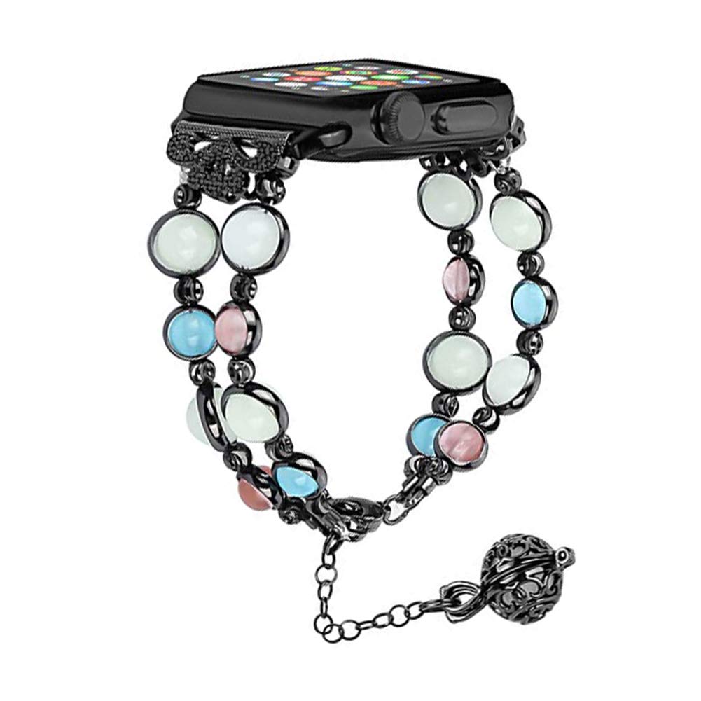 Jewelry Bracelet Compatible with Apple Watch Band Strap Wristband Handmade 38mm/40mm Iwatch Series 5/4/3/2/1, with Night Luminous watchband for Women & Girls 5.5-7 inch (Black) (Black, 38mm/40mm SM)