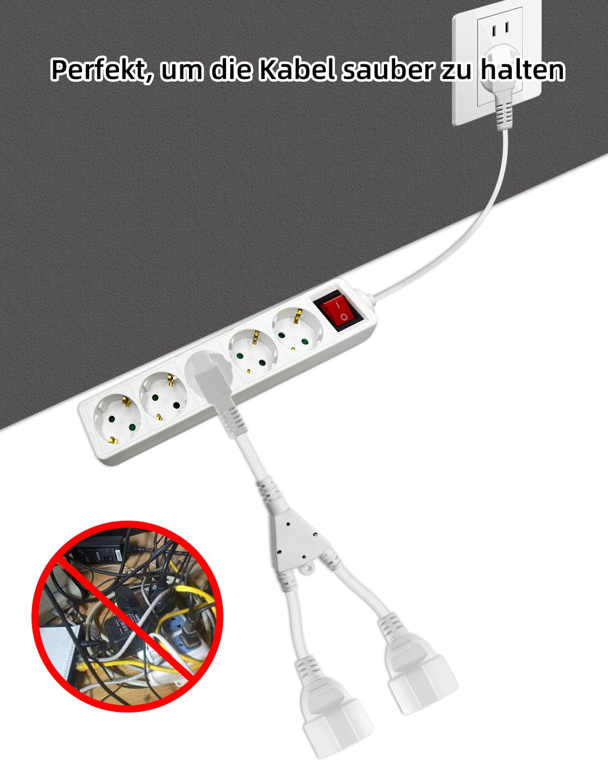 GELRHONR 90 ° Verlängerungskabel, 2 Fach Schuko Steckdosen verlängerungskabel IP44/250V16A Schutzkontakt Typ F (CEE 7/7) Steckdosen auf Buchse, für Außenbereich，Zuhause,Küche, Büro (Weiß 1 to 2) 3