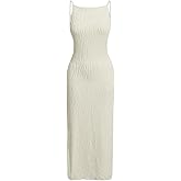 Floerns Women's Elegant Sleeveless Ribbed Knit Mock Neck Bodycon Slit Midi Cami Dress