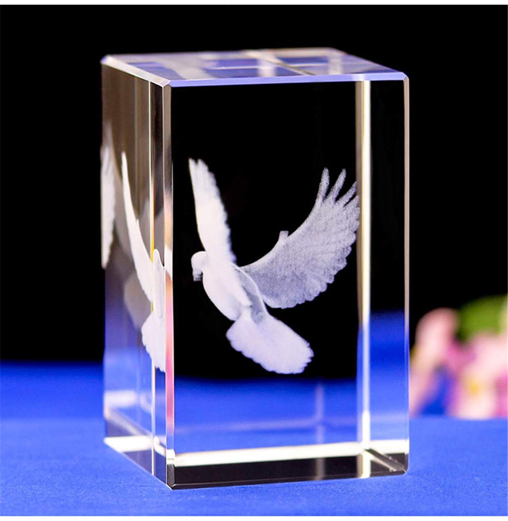 Uterstyle Crystal Glass Peace Dove Figurine,3d Laser Etched Crystal Pigeon Ornament Art,animal Crystal Glass Cube Engraving Statue Peace Dove Sculpture Gifts With Gift Box (40 * 40 * 60mm)