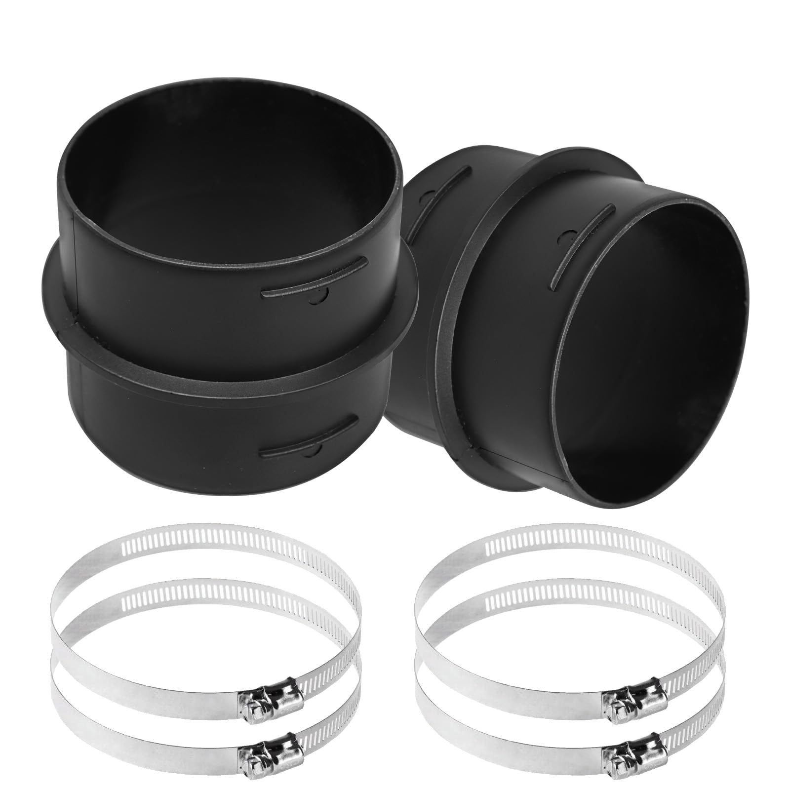 2pcs 75mm Ducting Joiner Connector, Plastic Connector Round Duct Pipe with 4 Hose Clamps, Ventilation Ducting Joint for Eberspacher & Webasto Heater Accessories (2pcs Ducting Joiner + 4pcs Clamp)