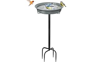 YALINKA 28In Freestanding Birdbaths Bowl Outdoor, Free Standing Garden Bird Bath Bird Feeder Bowl with Metal Stake, Detachable Decoration Spa Birdfeeder for Garden Patio Yard Lawn, 4 Spiky Feet (Grey)