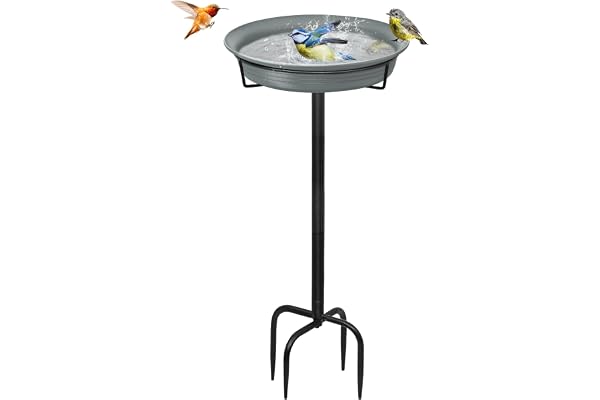 39In Freestanding Birdbaths Bowl Outdoor, Free Standing Garden Bird Bath Bird Feeder Bowl with Metal Stake, Detachable Decora