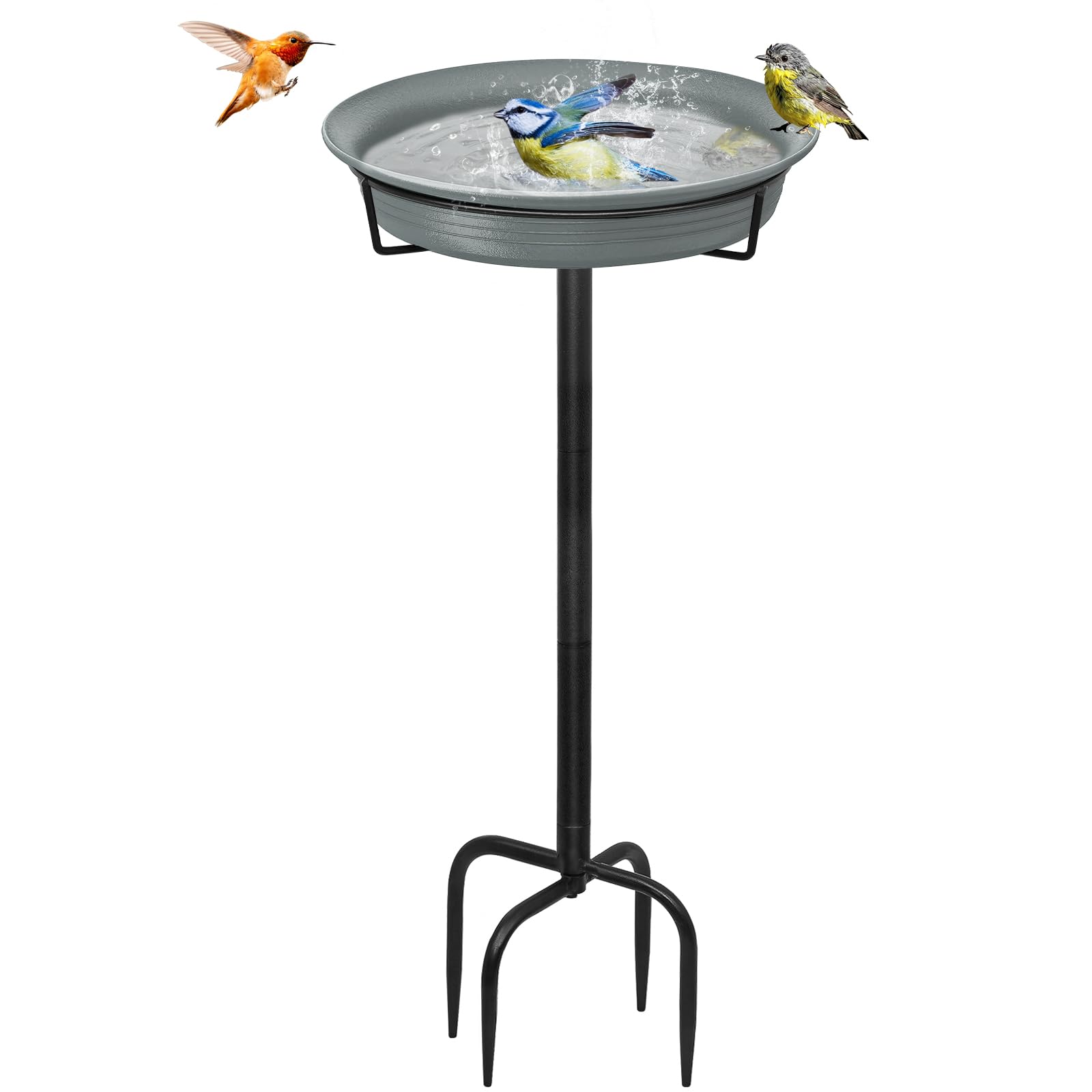 Photo 1 of 28In Freestanding Birdbaths Bowl Outdoor, Free Standing Garden Bird Bath Bird Feeder Bowl with Metal Stake, Detachable Decoration Spa Birdfeeder for Garden Patio Yard Lawn, 4 Spiky Feet (Grey)