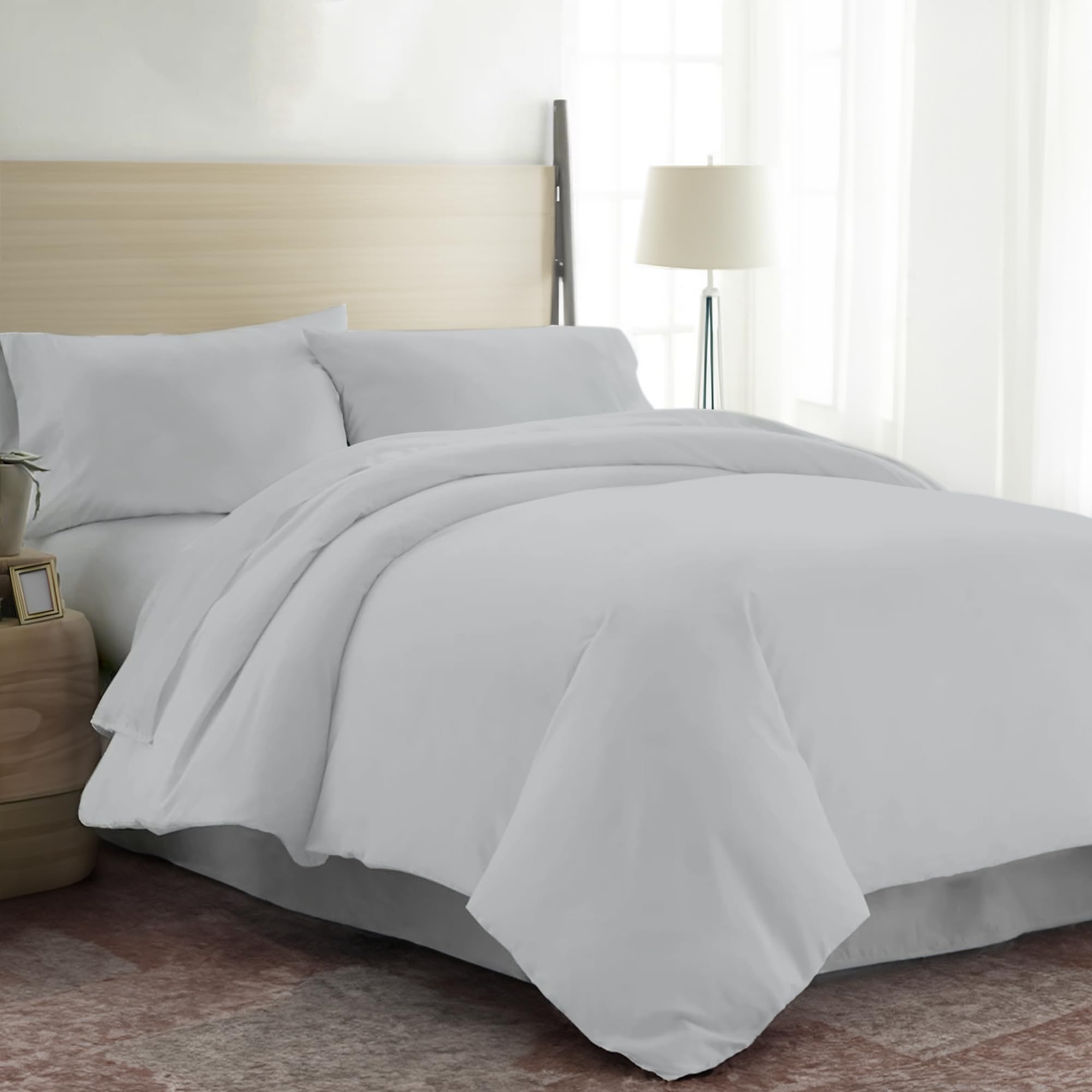 EKOSCIOUS 100% Tencel Lyocell Eucalyptus Sateen Solid, King Size Duvet Cover Set, with 2 Pillowcase, Grey - 300 Thread Count Breathable, Cool & Soft