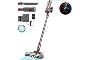 Moolan 6 in 1 Cordless Vacuum Cleaner, 28Kpa Cordless Stick Vacuum Cleaner with Touch Screen, 250W Brushless Motor Vacuum Cleaner for Home Hardwood Floor Carpet Pet Hair