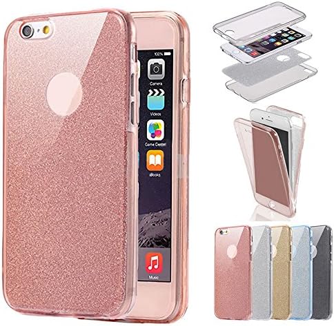 Sycode 360 Degree Full Body Glitter Case for iPhone 6,Front and Back Full Body Transparent Case Cover for iPhone 6S / 6-Rose Gold