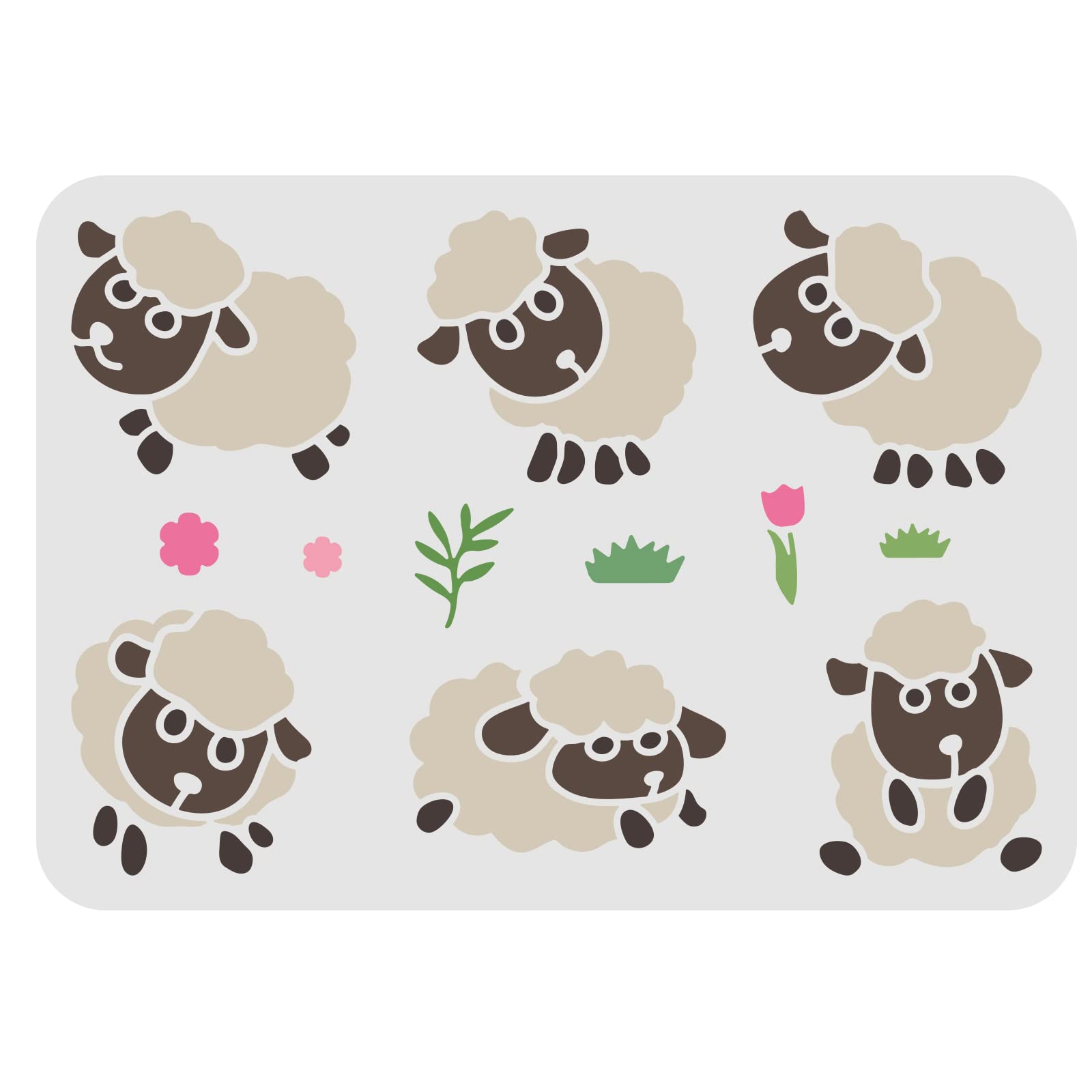 FINGERINSPIRE 6 Poses Sheep Stencils for Painting 29.7x21cm Large Reusable Farm Sheep Stencil Templates Cute Lamb Stencil with Flower and Grass, Animal Drawing Stencils for Wood Signs, Furniture