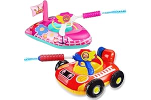 10LECCION 2 Pack Kids Pool Floats with Squirt Gun, Inflatable Pool Toys for Kids, Pink Flower Princess Pool Toys for Girls, Blow up Fire Truck Pool Floats for Toddlers，Baby Water Float Summer Pool Game Toys