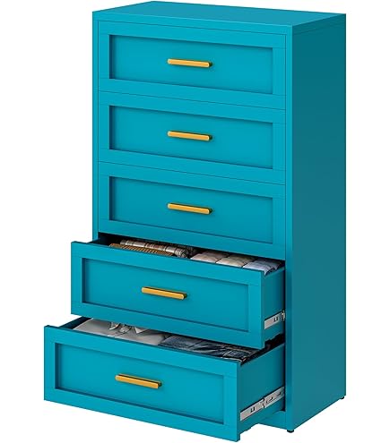 Amazon.com: RIHHA Teal Blue 6 Drawer Dresser – Modern Storage Chest with  Gold Handles, 54