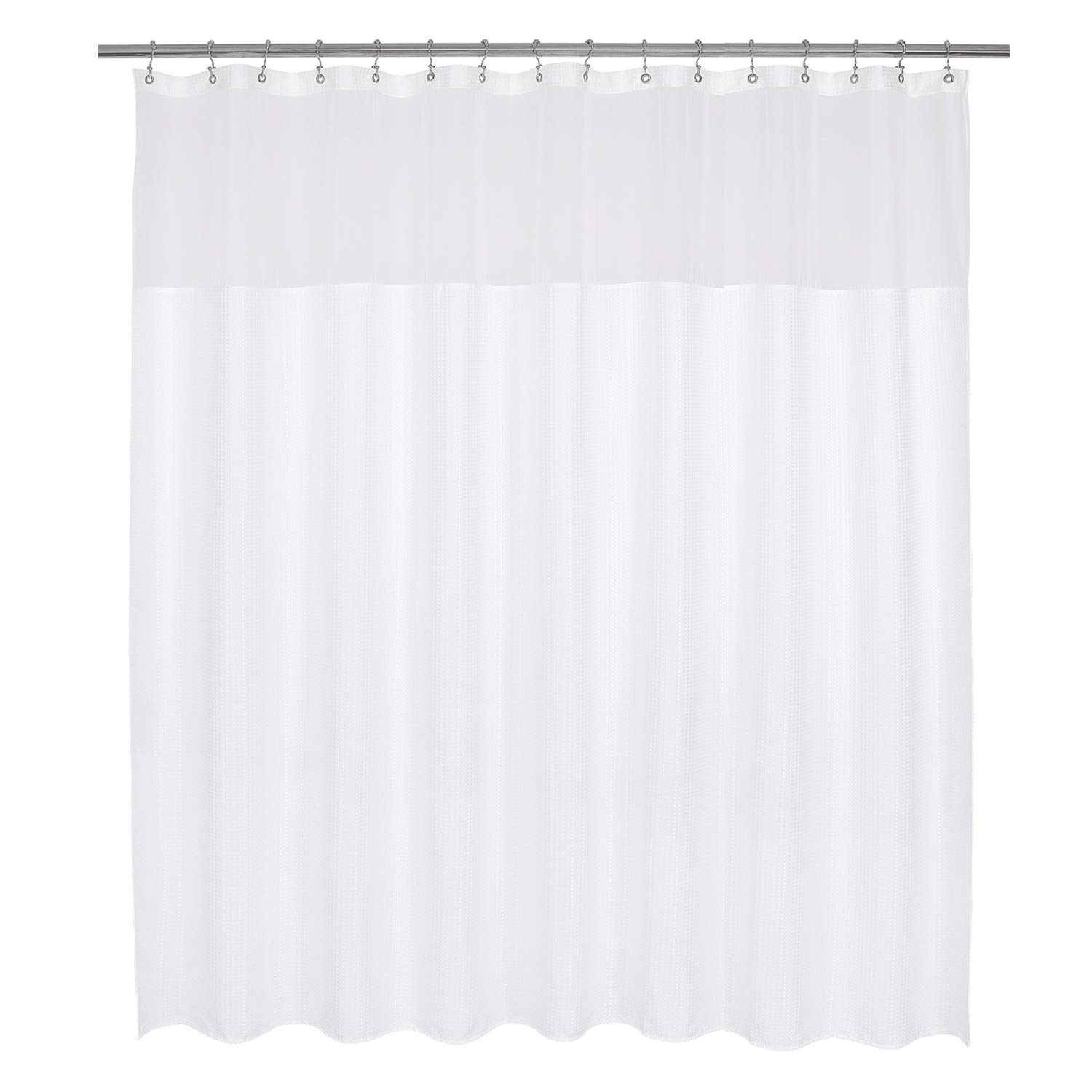 Barossa Design Large Fabric Shower Curtain with Sheer Window 96 x 78 inch, Waffle Weave, Hotel Grade, 230 GSM Heavyweight, Water Repellent, Machine Washable, White, 96x78 — image 1