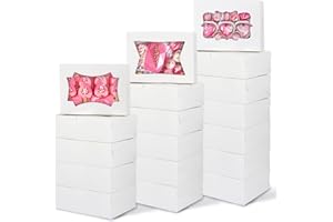 TOMNK 30pcs Cookie Boxes, 8x6x2.5 Inches 3 Style Windows Treat Boxes with Window for Treats, Chocolate Covered Strawberries, Muffins, Donuts