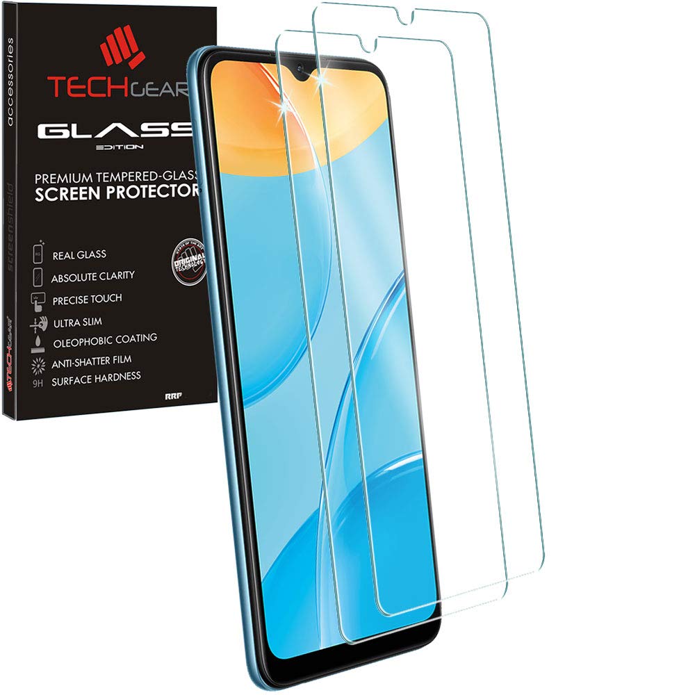 TECHGEAR 2 Pack of GLASS Edition for Oppo A15 / A15s / A16 / A16s / A54s / A17, Tempered Glass Screen Protectors Cover [2.5D Round Edge] [9H Hardness] [Crystal Clarity] [Scratch-Resistant] [No-Bubble]