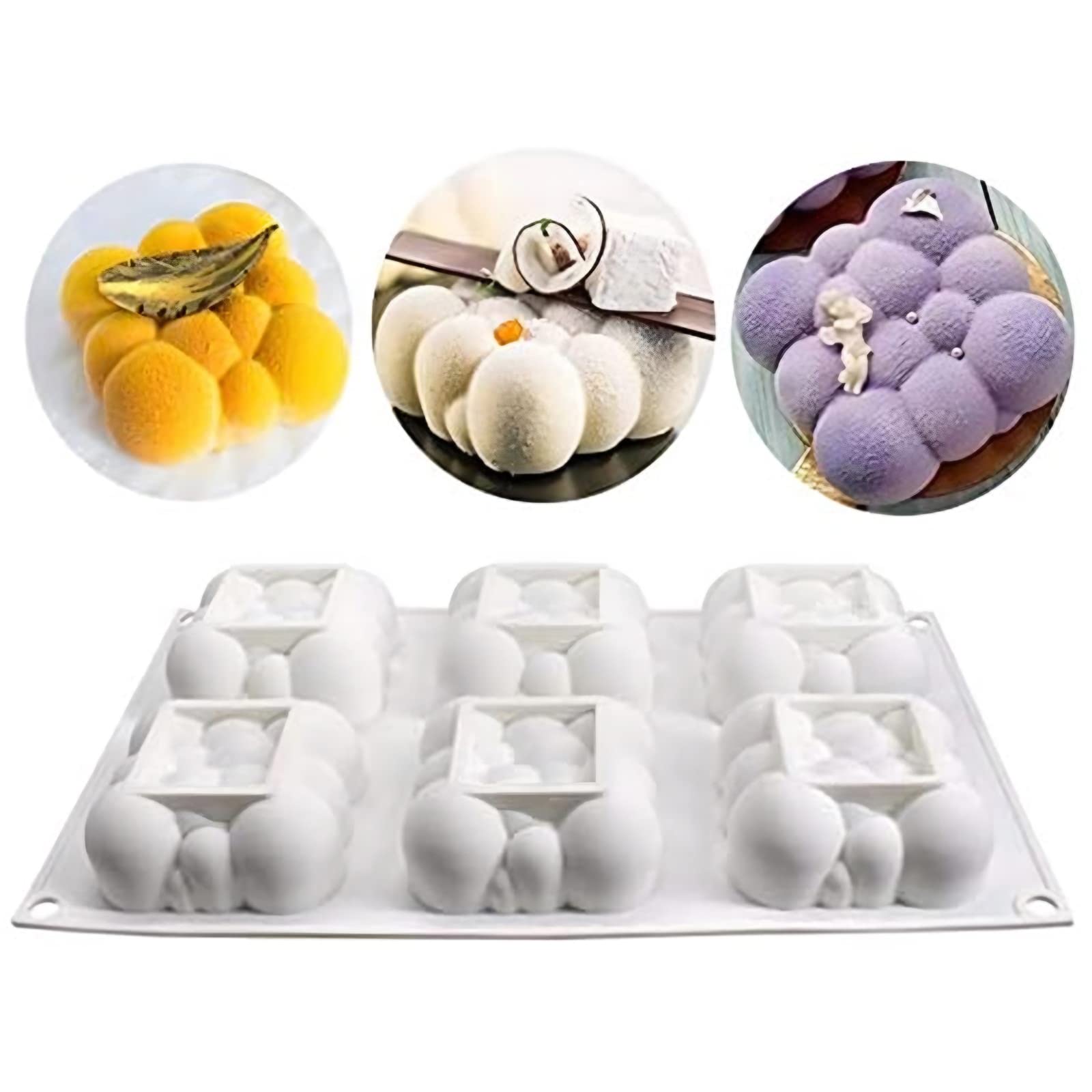 6 Cavities Bubble Cloud Cake Moulds, Non-Stick Mousse Mould, 3D Cloud Candles Dessert Molds for Muffin, Pudding, BPA Free
