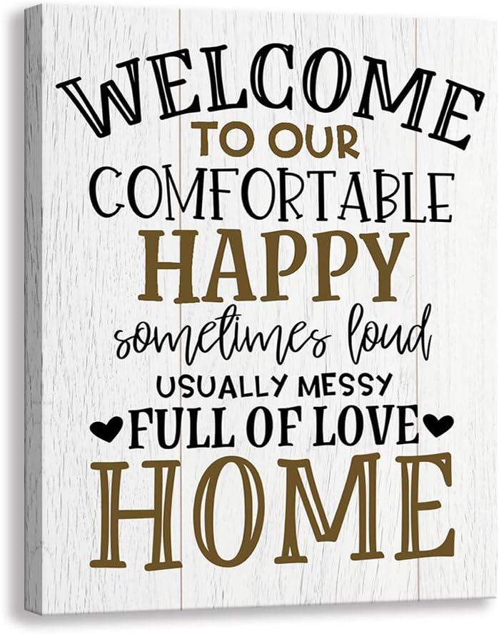 Kas HomeVintage Welcome Canvas Wall Art | Farmhouse Rustic Funny Family Prints Decorative Signs Framed | Wood Background Living Room Porch Wall Decor (15 x 12 inch, Welcome - 02)
