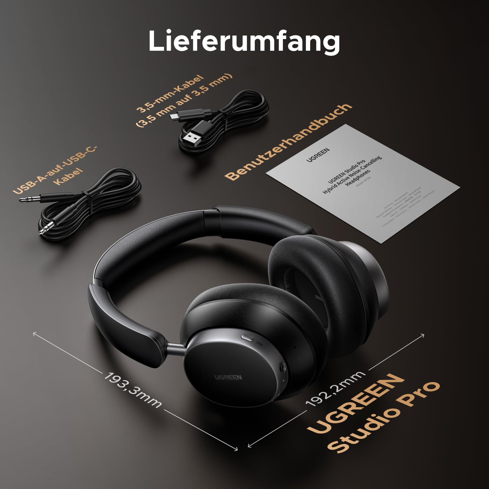 UGREEN Studio Pro kopfhörer Kabellos Bluetooth Over Ear mit Hybrid Adaptive Active Noise Cancelling, Bluetooth 6.0, Hi-Res Dual, LDAC, 120h Spielzeit, Spatial Audio, EQ in App, Duale Verbindung 9