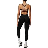 ABOCIW Workout Sets for Women 2 Piece Seamless Backless Strappy Sports Bra Scrunch Butt Lifting High Waist Leggings Gym Set Work Out Clothes Black X-Large