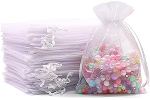 SumDirect 100Pcs 4x6 Inches Sheer Drawstring Organza Jewelry Pouches Wedding Party Christmas Favor Gift Bags (White)
