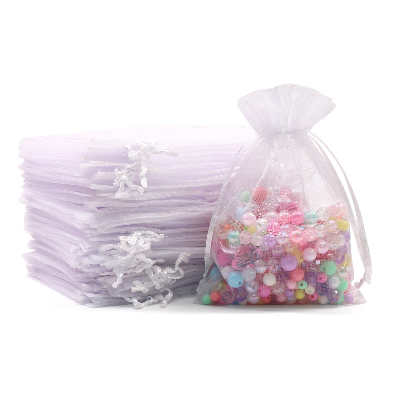 SumDirect 100Pcs 4x6 Inches Sheer Drawstring Organza Jewelry Pouches Wedding Party Christmas Favor Gift Bags (White)