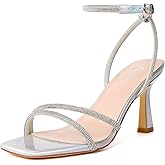 Mostrin Womens Sandals Strappy Heels for Women Ankle Strap Lace Up Square Open Toe Heels Tie Up Stiletto High Heeled Sandals for Prom, Party, Daily Wear