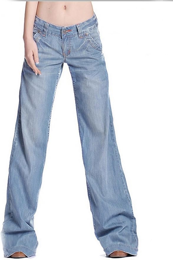 TENGFU Women's Juniors Low Rise Loose Slim Denim Flared Jeans Bell Bottoms Pants Blue (US 14 