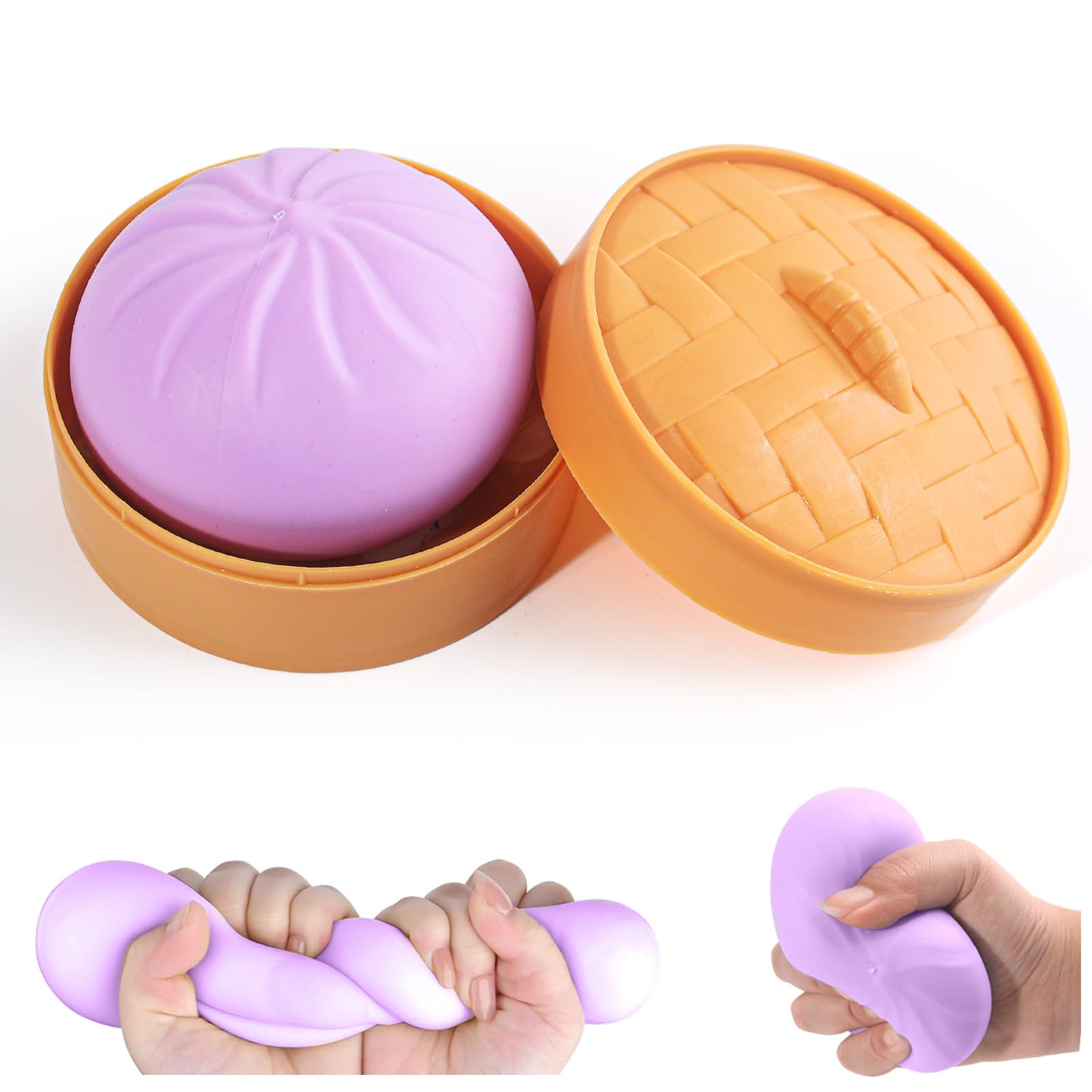 Giant Glitter Dumpling Squishy,Dumpling Squishy Stress Balls,Squishy Dumplings Toy with Steamer Box,Soft Squeeze Dumplings Squishys,Cute Soft Glitter Calming for Stress Relief,Boys Girls (Purple)