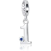 QeenseKc Lucky Number 1 2 3 4 5 6 7 8 9 Charm Initial Heart CZ Dangle Bead for Pandora Charm Bracelet