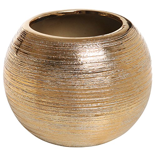 7Inch Round Modern GoldTone Metallic Ceramic Plant Flower Planter Pot