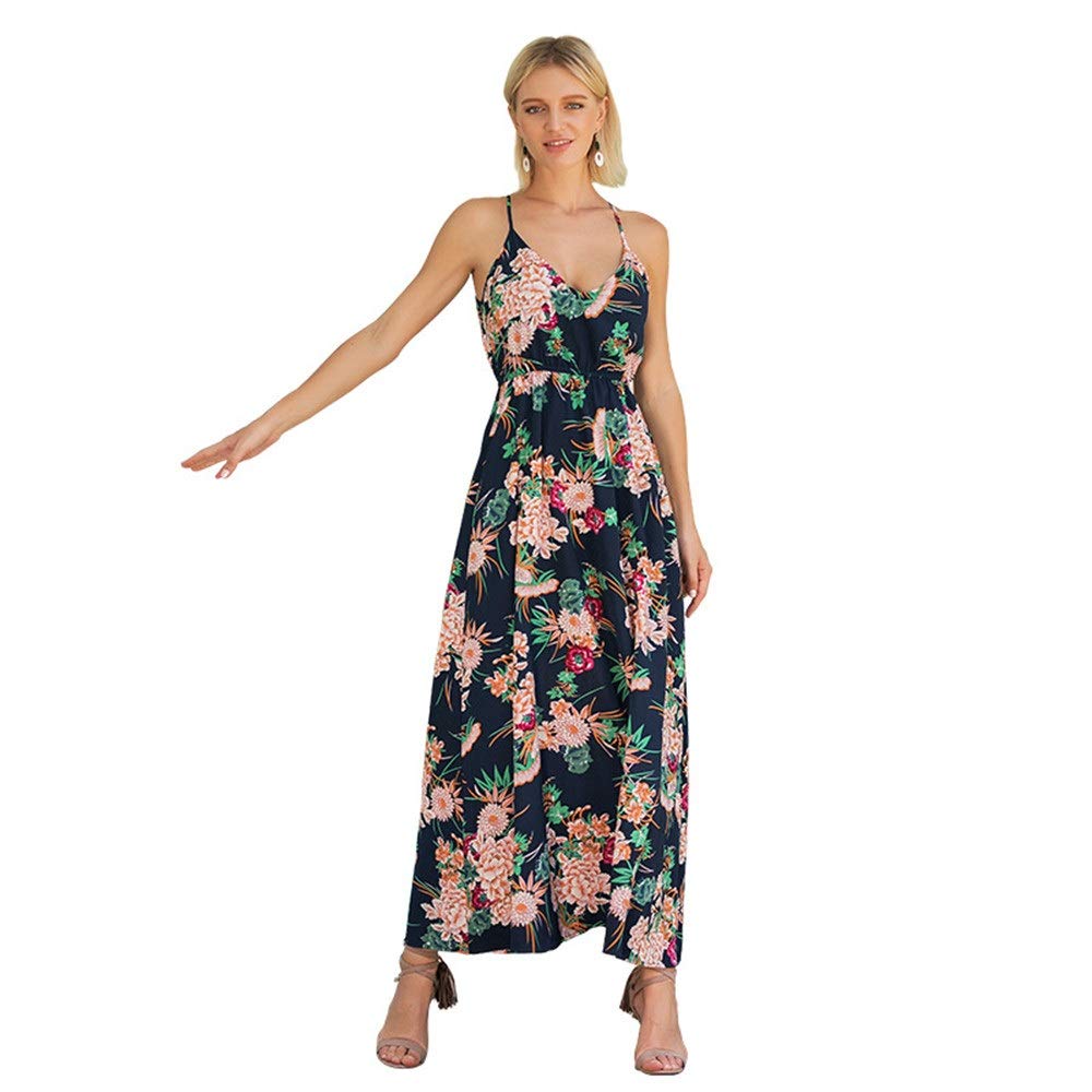 Onepiece Western Dress Women Spaghetti Strap Sleeveless Maxi Dress Casual Long Dress Summer Beach Dress Bohemian Floral Printed Dress Halter Deep V Neck Evening Party Dress Maternity Maxi Dress Amazon In Home