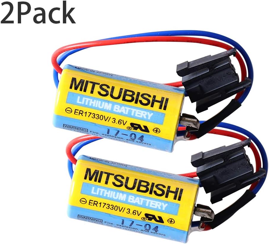 2Pack ER17330V Mitsubishi A6BAT MR-BAT PLC Battery Size 2/ 3A 3.6V Li-ion Battery with Plug