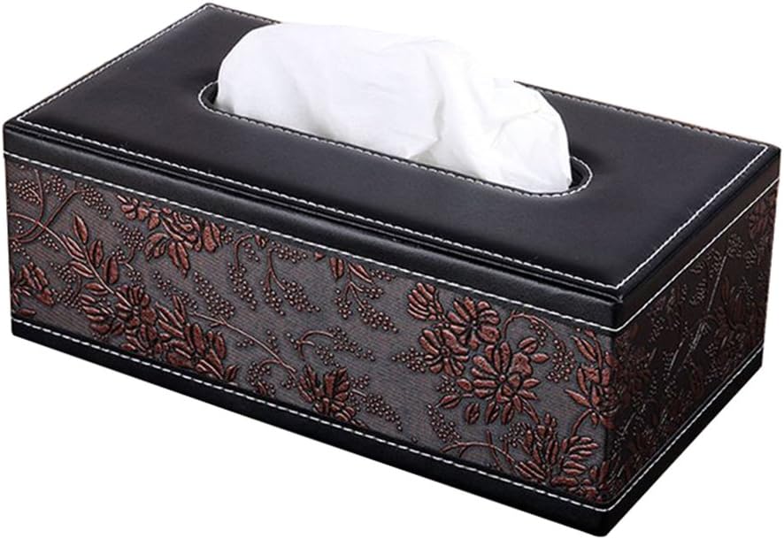 Facial Tissue box Cover Rectangular Leather Decorative (Retro Flower)…