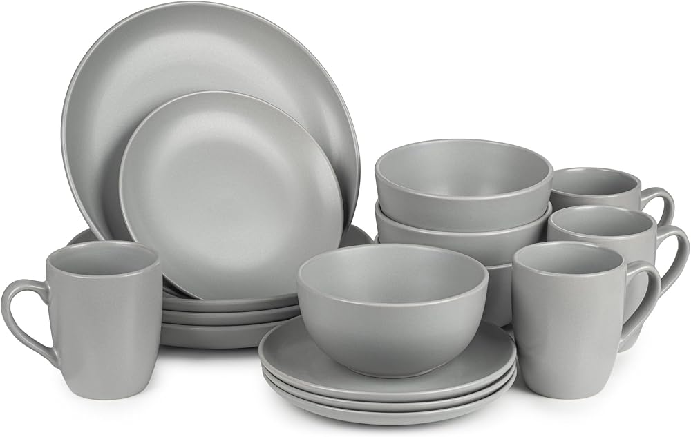 Dawsons Living Amalfi 16 Piece Dinner Set Grey Ceramic Kitchen Dinnerware