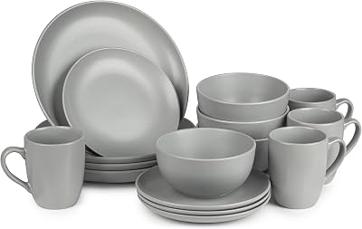 Dawsons Living Amalfi 16 Piece Dinner Set Grey Ceramic Kitchen Dinnerware