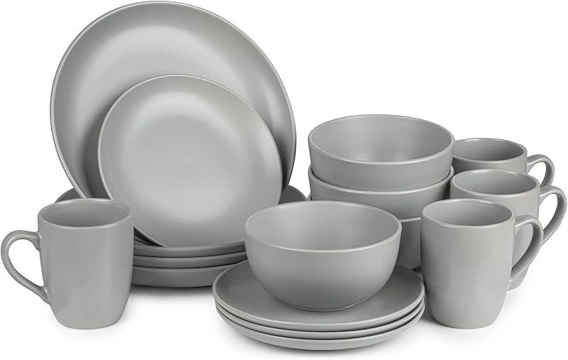 Dawsons Living Amalfi 16 Piece Dinner Set Grey Ceramic Kitchen Dinnerware