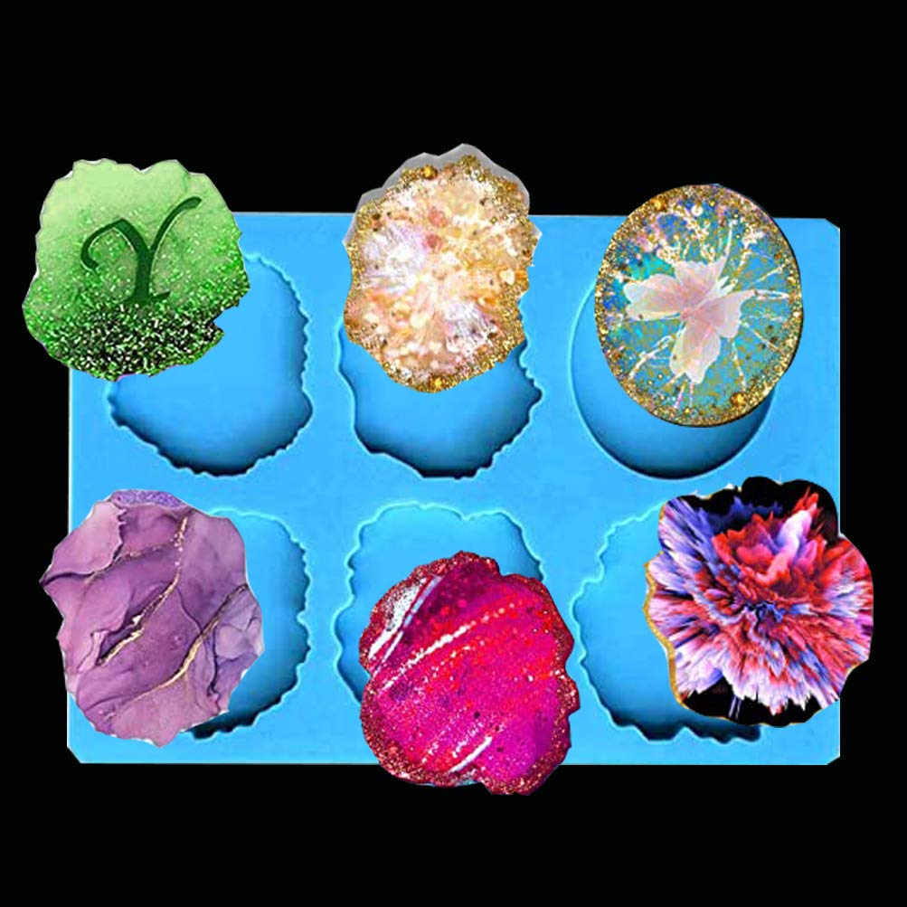 6-Cavity Epoxy Resin On Top Phone Grip Mold,Irregular Round Phone Grip Silicone Mold,Circle Silicone Molds,Epoxy Resin Mold Jewelry Making Supplies(B)