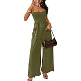 MEROKEETY Women's Summer Casual Rompers Sleeveless Spaghetti Strap Boho Wide Leg Jumpsuits Travel Vacation Outfits Overalls